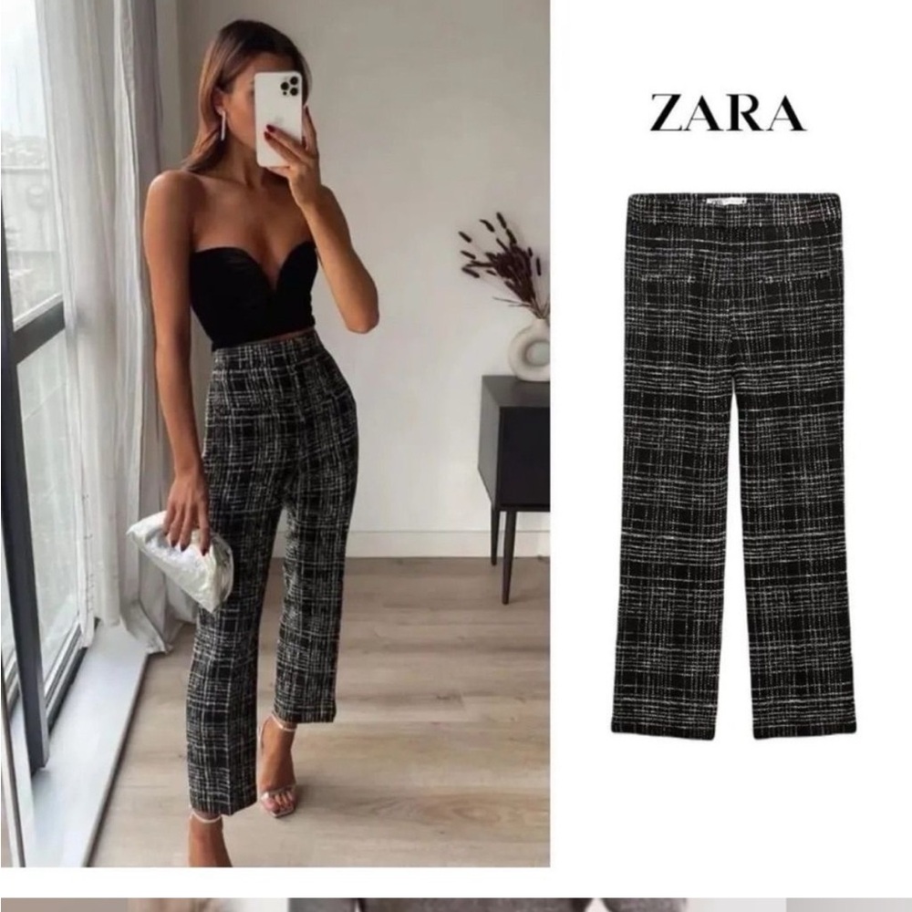Zara Womens Tweed Textured Weave Pants